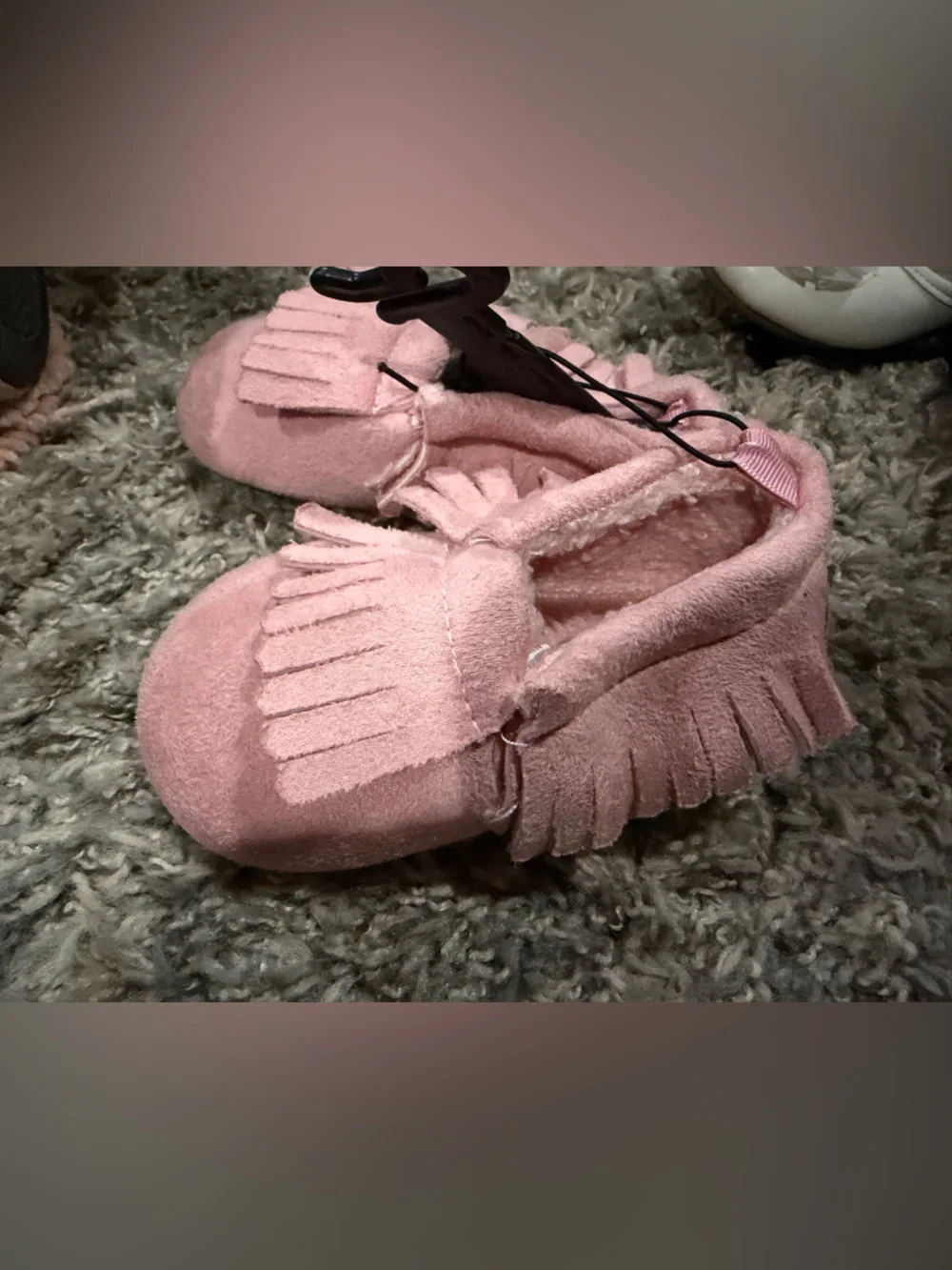 Wonder Nation Pink Suede Slipper Moccasin Shoe Sherpa Lined